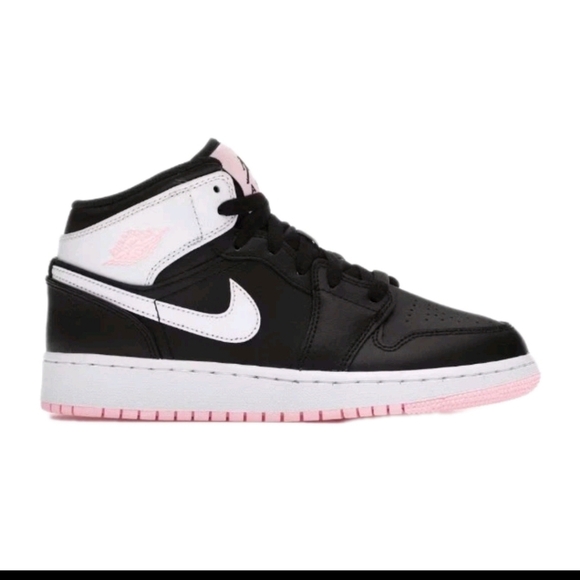 Jordan 1 Big Kid Mid Arctic Pink Black Sneaker 1Y - Picture 1 of 14